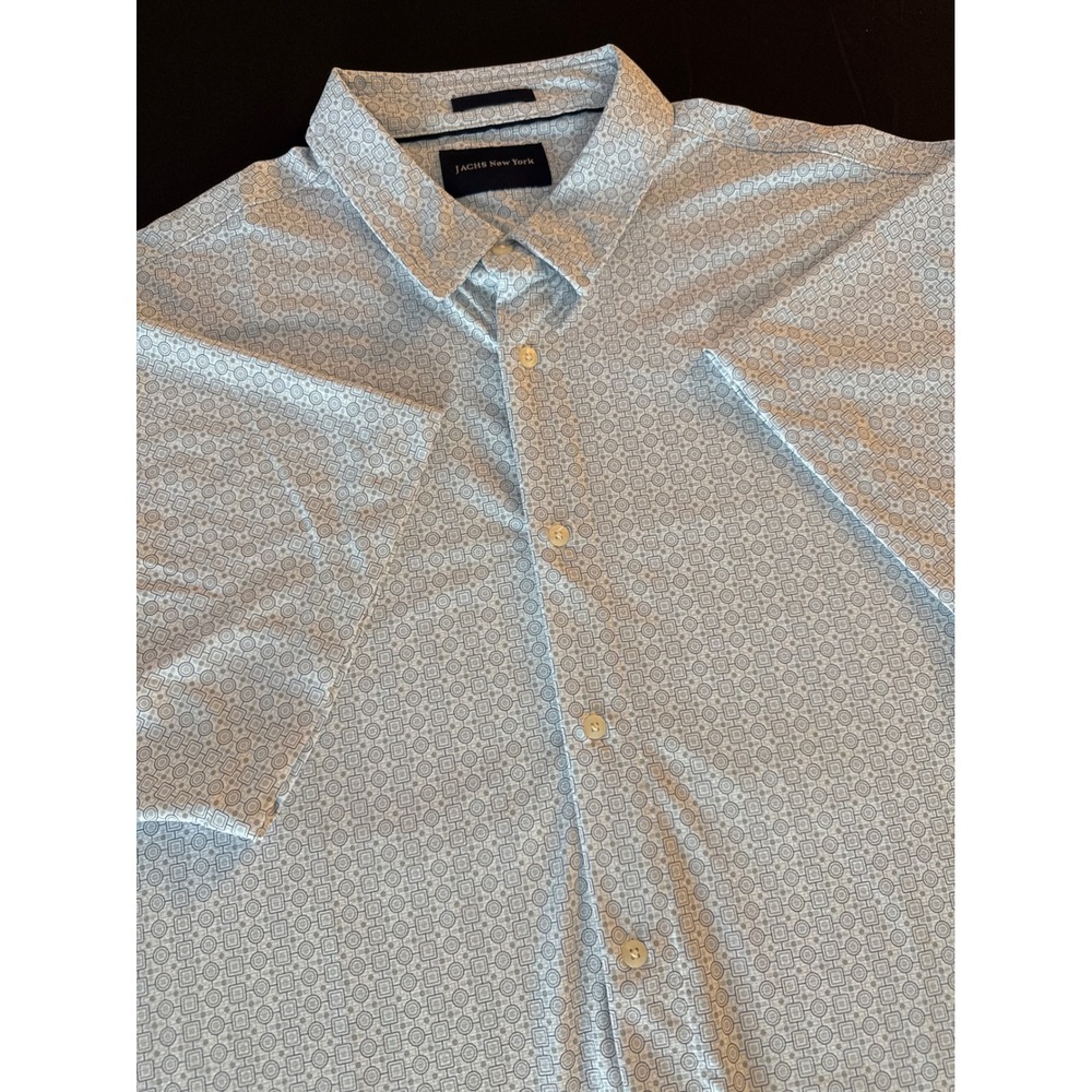 JACHS New York Mens XXL Short Sleeve Button Down Shirt Geometric White Blue S26A